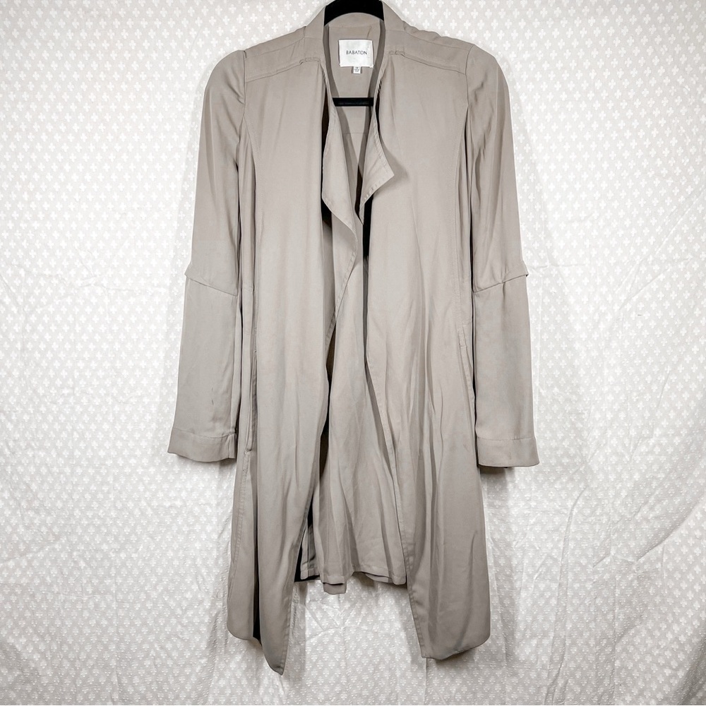 Aritzia Babaton Taupe Light Academia Flowy Quincy‎ Tie Waist Lightweight Jacket - Picture 2 of 9